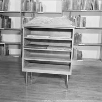 Elementary library activities, [Reading books, dictionary].  Sherman Oaks elementary library with and without pupils.