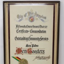 City of Los Angeles, Certificate of Commendation, San Pedro Men Boosters