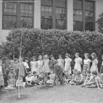 Aldama School Activities. Class planting a tree.