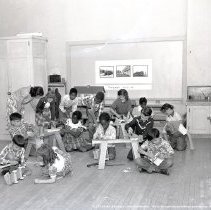 Sixty-first [61st] Street School Activities.  Special Education.  Group Working with Saws and Hammers. [Sloyd, Woodworking, Manual training]