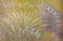 Detail of signature and date from Akaroa Harbour. William Watkins, 1874.