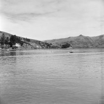 Water skiing, Akaroa Harbour. Donald J. McKay, 1960