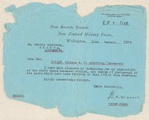 Letter accompanying photographs of R.V. Armstrong's grave