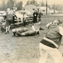 THS Football 1952 L-R #33 Dick Huselton, Don Jolk, #25 Chuck Berry