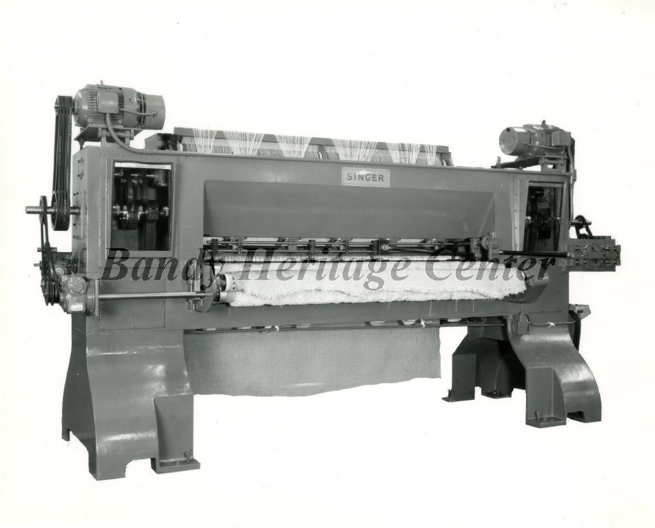 Narrow width Cobble Brothers 40 DT carpet tufting machine with pattern attachment, 1953 (2011.002.0276)