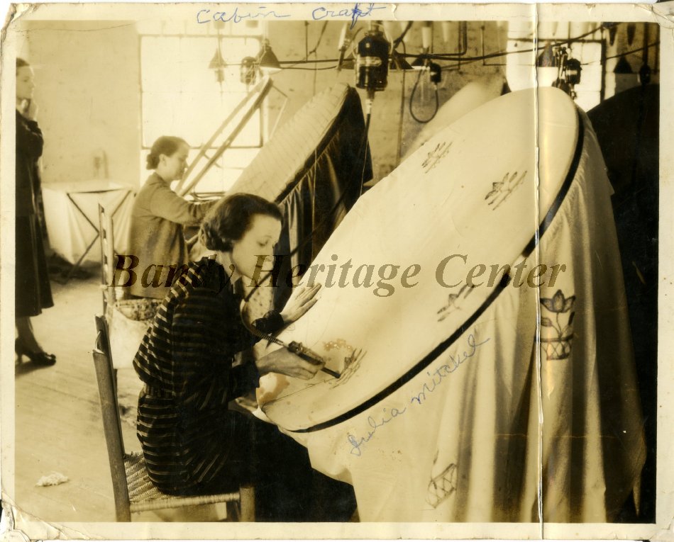 Julia Mitchell using a hand-held tufting gun at Cabin Crafts, c.1940 (2020.006.0029)