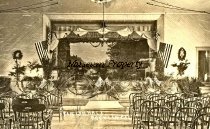 "Finish Hall" (Finnish Temperance Hall) decorated for a program and chairs set up, Rocklin, Ca