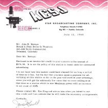 June 27, 1960 KCSJ offers credit to settle 1958 contract