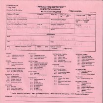 Trinidad Fire Department Inspection Report Notice of Hazard
