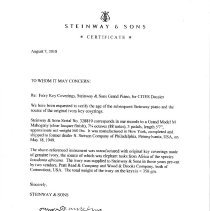 Steinway & Sons Certificate