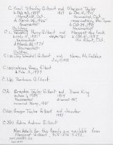 A handwritten history and family tree of the Gilbert Family of Newmarket