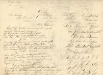 A page from a sketchbook with a family tree on one side and poetry on the other side.