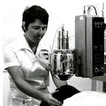 Brain scan is administered by Sharon Agler, radiological technologist.