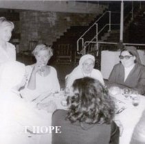 Nancy Chandler standing, Margaret Nyssen, on her left, Cairo 1978