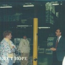 Chuck Clark giving tours of the warehouse.