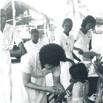 Sato Hashizume at an immunization clinic in Ceylon.
