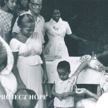 Judy Golbuff Tomkins at an immunization clinic with the SS HOPE in Ceylo