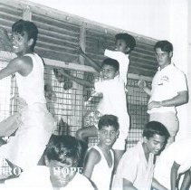 John Walsh with students on cleanup day at Maradana School in Ceylon.