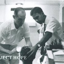 Donald Jensen in Eye Clinic in Kandy General Hospital in Ceylon.