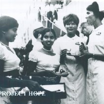 Inge Hansen and unknown nurse at Arrival Ceremonies in Ceylon.