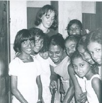 Carol Curry on cleanup day at Maradana School in Ceylon.