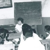 Judith Wood holding a conference at Kandy General Hospital in Ceylon.