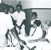 Earle Boehme with med students at Kandy General Hospital in Ceylon.