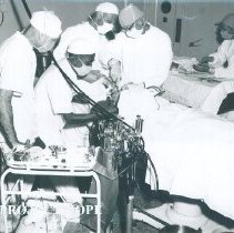 Televised operation in progress on SS HOPE in Indonesia 1960.
