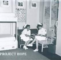 Unknown nurses in a staff room on the SS HOPE in Indonesia 1960.