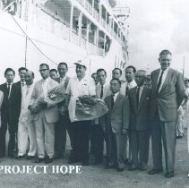 William B Walsh bid farewell at completion of SS HOPE mission in Vietnam.