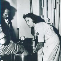 Unknown receives phtsical therapy on thr SS HOPE in Indonesia 1960.