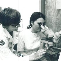 Med Tech Marie Zeuthen training Lab Assistants at Mercy Hospital Laredo.