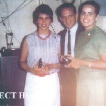 Linda Cheney, Windy Rhodes and Marge Clenderin at Christmas Party 1964.