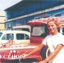 Mary Hopkins returning from Donka Hospital on bike in Guinea 1964.