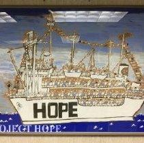 Drawing of the SS HOPE displayed in the Education Center at HOPE Center 201