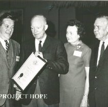 President Dwight D Eisenhower presenting plaque to William B Walsh