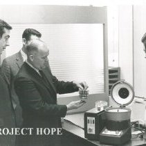 Marvin Rosenbloom and Sue Shanley showing blood banking equipment