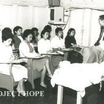Classroom instruction for Peruvian nurses on SSHOPE in Peru in 1962.