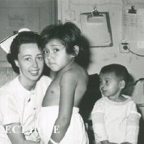 HOPE nurse unknown and children while SSHOPE was in Peru in 1962.