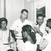 Physician David Noorthoek with patients on SS HOPE in Colombia 1967.