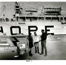 Steve Magruda receiving donations from Red Cross for Jamica 1971.