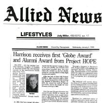 Lee Olive Harrison received Globe Award and Alumni Award from HOPE 1995