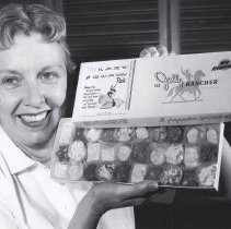 Dorothy Harmsen with Lazy Squaw chocolates - original image
