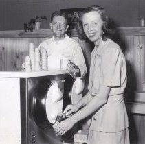 Bill and Dorothy Harmsen serving ice cream