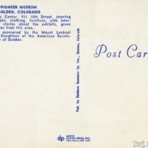 Pioneer Museum in Golden postcard back