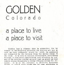 Golden, Colorado: a place to live, a place to visit cover