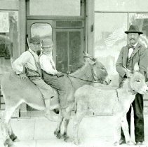Two boys sitting on burros