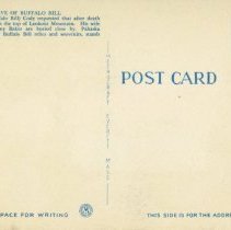 Grave of Buffalo Bill, Lookout Mountain, Colorado postcard reverse