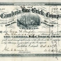 Stock certificate for Cambria Tile and Brick Co.