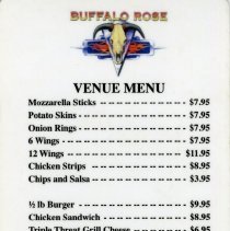 Buffalo Rose bar menu